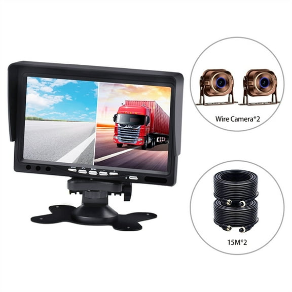 7" Car Monitor 2CH AHD Display For Front Rear Side View Back Up Camera 4 Pin wire connector camera ,Clear Images