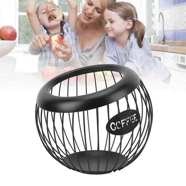 Large Capacity Coffee Pod Holder, Coffee Capsules Organizer, Wire Basket for Coffee Bar Counter with Tea Bags, Fruits, Candies Storage, Compact Iron Container for Home Office Desk