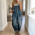 thumbnail image 3 of Czanzd Women's Denim Overalls Loose Fit Casual Bib Jumpsuit-Blue,L, 3 of 7