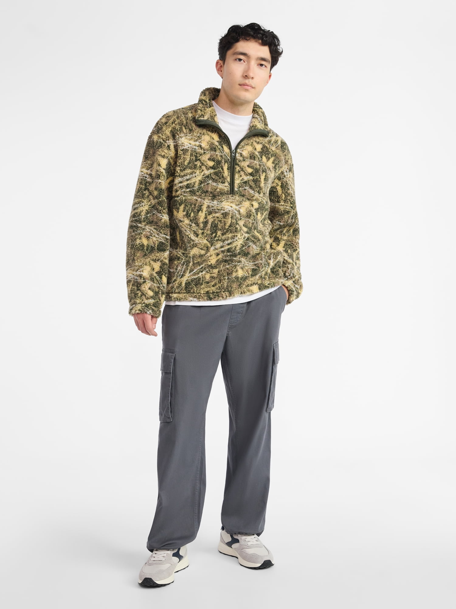 No Boundaries Faux Shearling Quarter Zip Pullover, Men’s XS-4XL