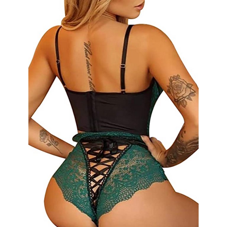 Women 2 Piece Outfits Sexy Lingerie Lace Babydoll Bra and Mesh Sheer Panties