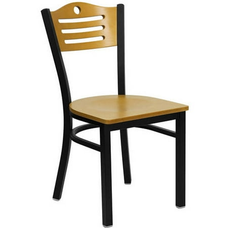 Flash Furniture Cut Out Back Chairs - Set of 2, Black Metal / Natural Wood