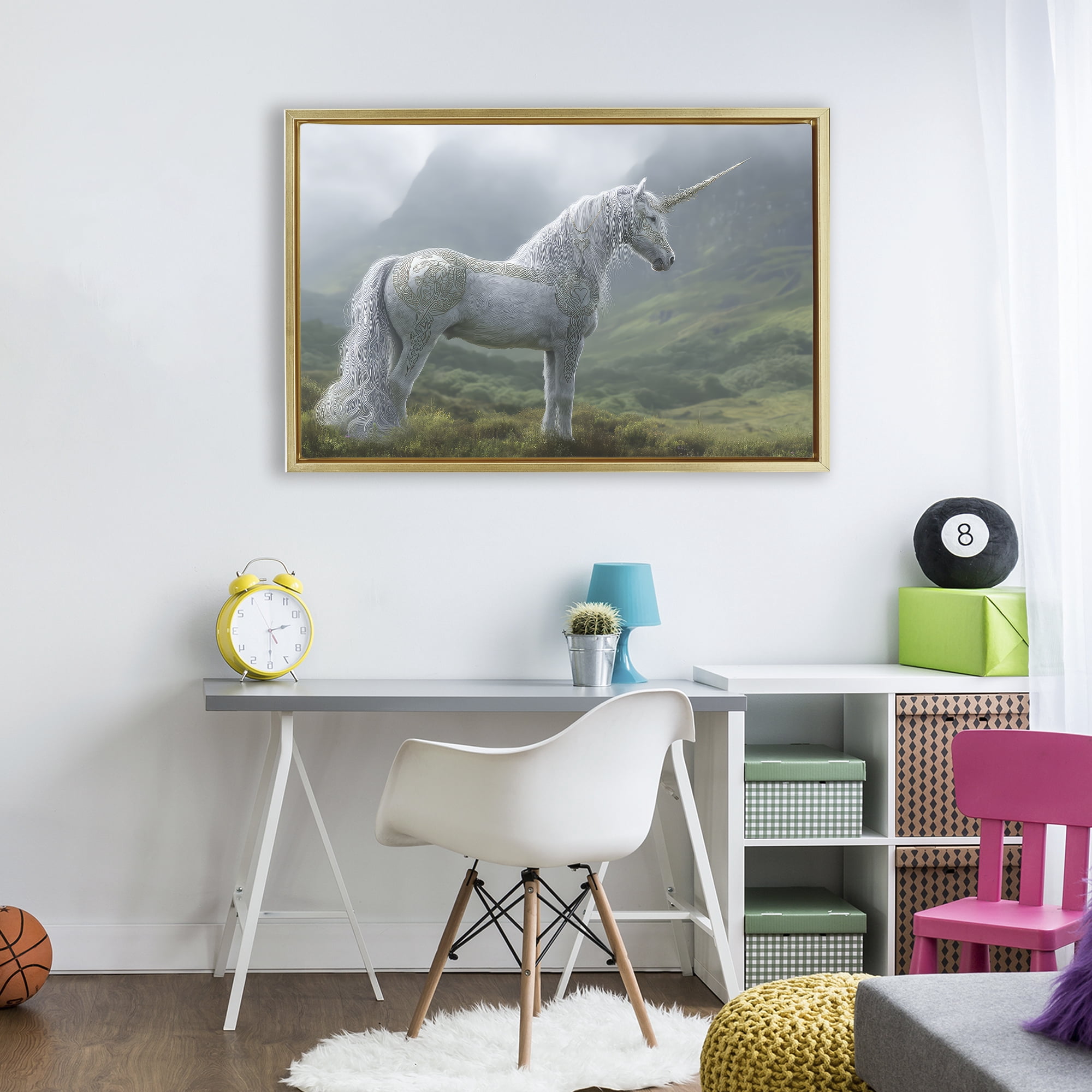 Stupell Industries Elegant Celtic Unicorn Gold Framed Floater Canvas Wall Art, design by The Wands Want