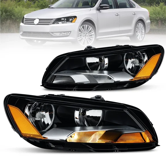 MOSTPLUS Pair Clear Lens Front Headlight Assembly for 2012-2015 Volkswagen Passat Halogen