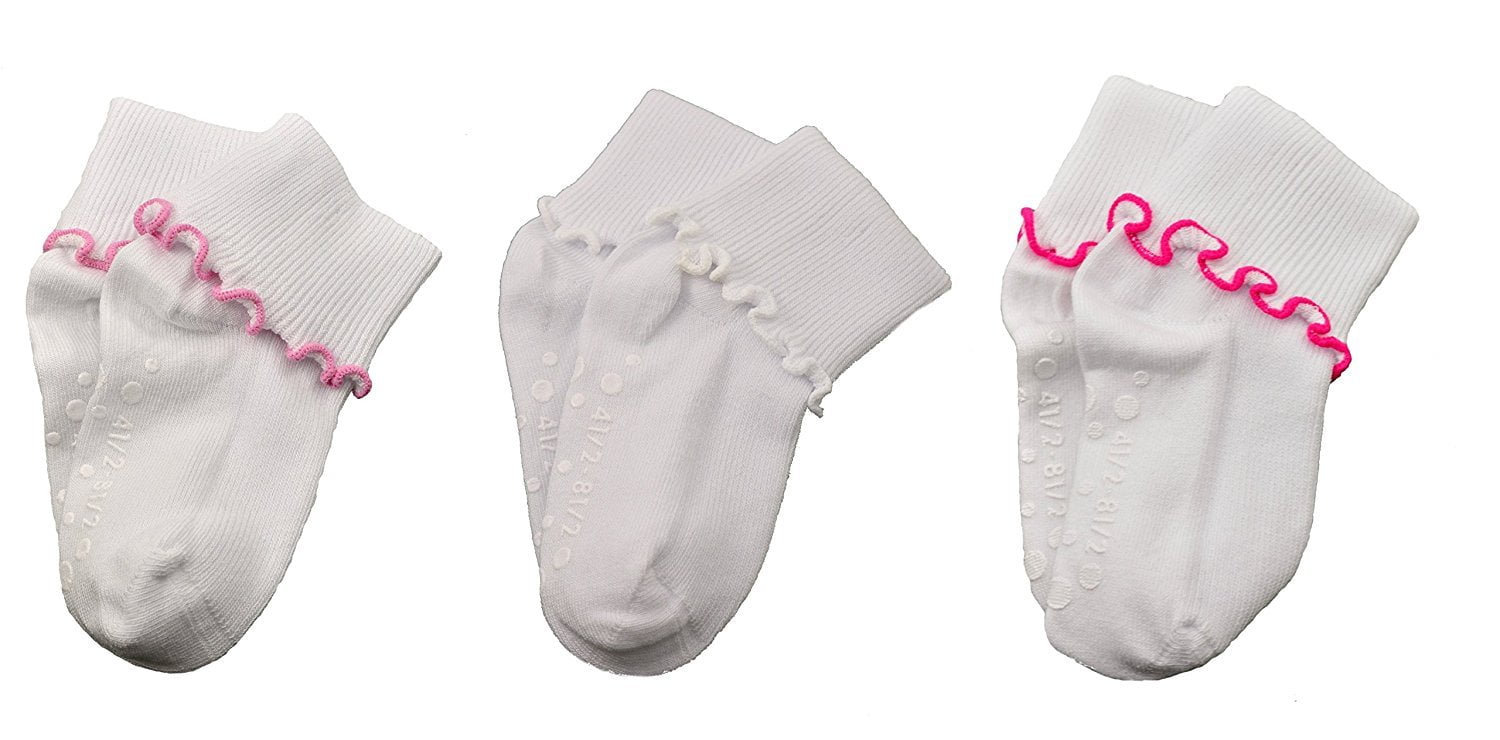Sierra Socks Toddler Girl Ruffle Socks, Newborn White Socks, Seamless