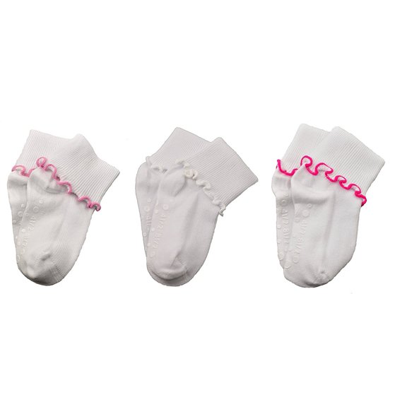 Sierra Socks Toddler Girl Ruffle Socks, Newborn White Socks, Seamless Toe Non Skid 3 Pair Pack Socks