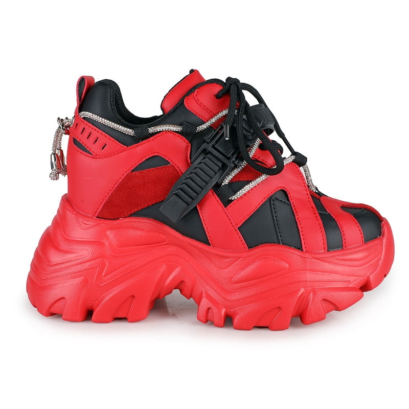 Women's Bold Red & Black Hidden Wedge Platform Sneakers