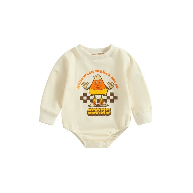 Fortune Baby Girls Fall Romper Infant Long Sleeve Letters Pumpkin Print Bodysuits Tops