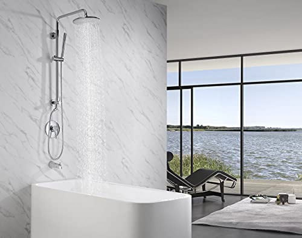 sumerain Retrofit Rain Shower Heads System with 9 Inch Shower Head 2.5GPM, Brass Handheld Shower, Slide Bar with Adjustable Holder, Brass Diverter and Shower Hose, Chrome Finish