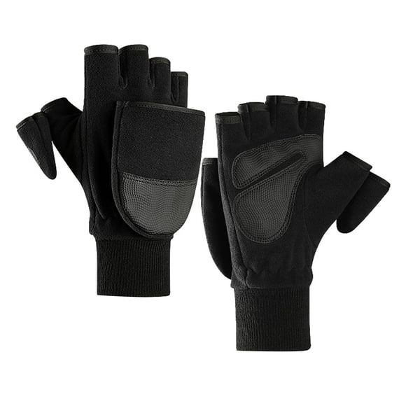GDREDA Men Winter Cycling Gloves Outdoor Flip Touchscreen Fingerless Thermal Cold Weather Sports Training Riding Gear Black,M
