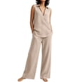 thumbnail image 4 of Favoffer Women's Two Piece Sets Sleeveless V Neck Wrap Top Wide Leg Pants Matching Sets Outfits for Vacation Party Daily Casual, 4 of 9