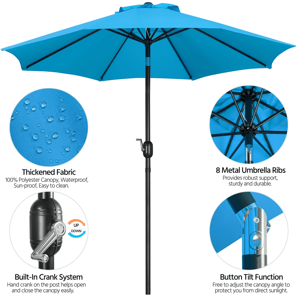 Alden Design 9 Foot Patio Umbrella with Crank and Push Button to Tilt, Sky Blue