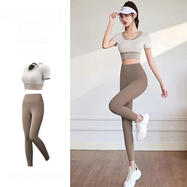 Conjunto de gimnasio de 2 uds para mujer, Top corto deportivo, sujetador para correr, Fitness, traje de Yoga, ropa deportiva, ropa de entrenamiento para mujer, mallas de cintura alta