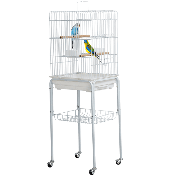 46.5" Metal Bird Cage with Wheels, White