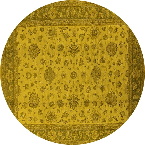 Ahgly Company Machine Washable Indoor Round Oriental Yellow Industrial Area Rugs, 5' Round