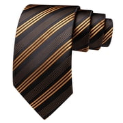 Barry.Wang Golden Silk Ties for Men Sets Woven Black Striped Formal Necktie Pocket Square Cufflinks Wedding Party 4PCS