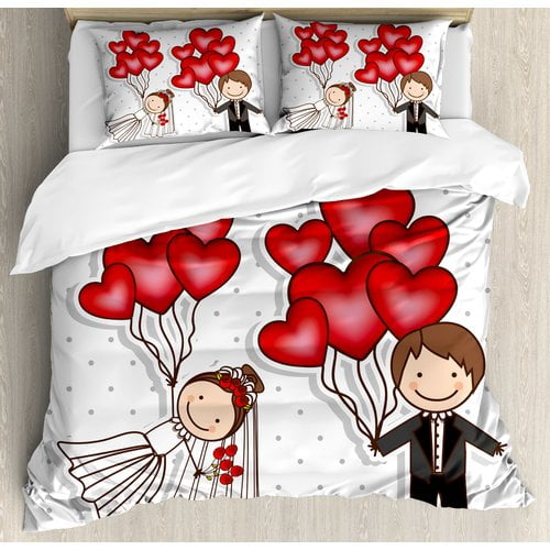 Ambesonne Wedding Decorations Funny Cute Cartoon Style Newlyweds