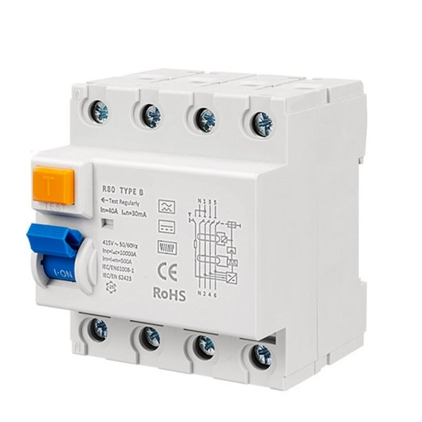Interruptor de Detección de Fugas RCCB Tipo B de 4 , R80 40 A 30 MA, Apagado Inmediato para Estaciones de Carga.