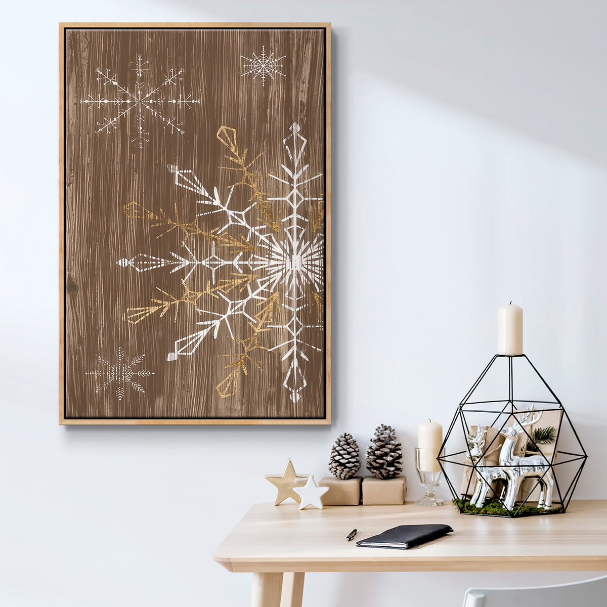 Barnwood Wonderland Collection B - Framed Gallery Wrapped Holiday Canvas - 17 x 25 - Natural Wood Frame