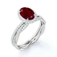 thumbnail image 4 of JeenMata 1.75 Carat Oval Burmese Lab Created Ruby Bridal Ring Set - July Birthstone Ring - 18k White Gold over Silver, 4 of 7