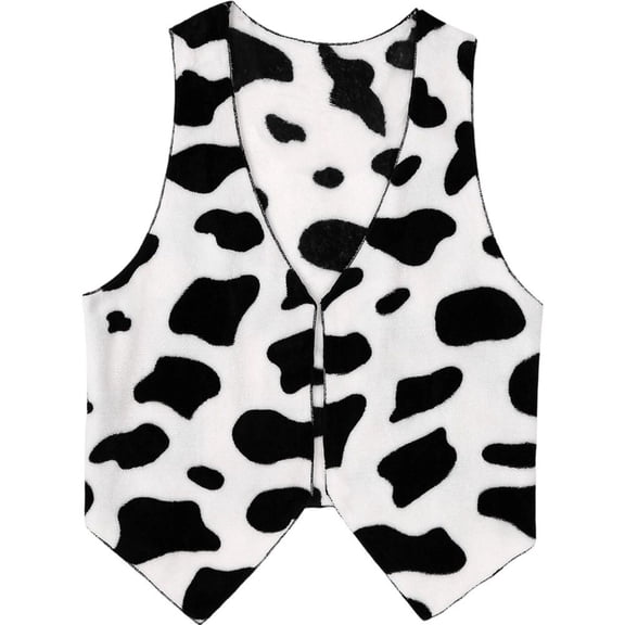 Jiibva Men Cow Print Vest Flannel Short Waistcoat Sleeveless Open Front Vest Vintage Hippie Costume Vest for Festival Carnivals