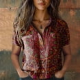 thumbnail image 3 of Womens Spring Summer Shirts Cotton Printed Fashion Casual Short Sleeve Shirts for Women, 3 of 3