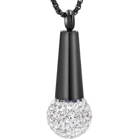 Microphone Cremation Jewelry for Ashes Urn Pendant Necklace with Crystal Stainless Steel Keepsake Memorial Ash Jewelry