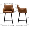 thumbnail image 4 of Dayalane 26" Counter Height Bar Stools Set of 2, Modern Faux Leather Upholstered Barstools with Back and Footrest, Kitchen Island Bar Stools with Armrests for Pub Home Bar Dining Room Bistro, Brown, 4 of 12