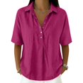 thumbnail image 7 of Womens Tops Summer Tops For Women Casual V Neck Pullover Mid Sleeve Button Down Blouses Womens T Shirts, 7 of 7