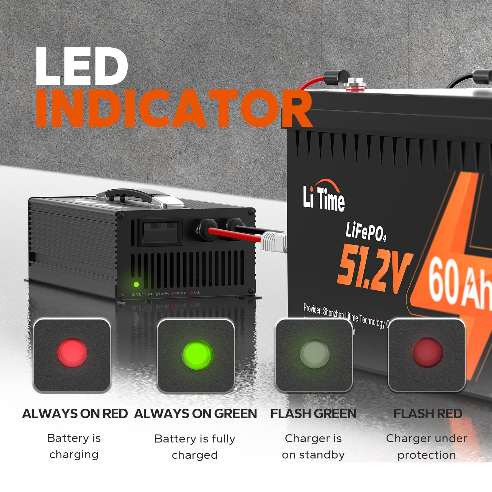 LiTime 51.2V/48V 30A LiFePO4 Lithium Battery DC Charger 48 Volt Lithium Battery Charger Dedicated for Lithium LiFePO4 Deep Cycle Rechargeable Batteries of Boat, RV
