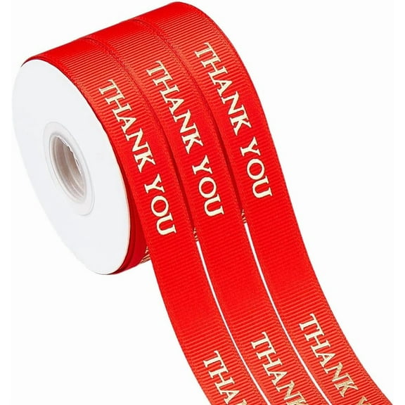 30 Yards Thank You Ribbons 5/8 inch(15mm) Wide Satin Printing Ribbons DIY Gift Wrapping Ribbon Red Decorative Ribbon with Gold Stamping for Bows Birthday Party Supplies