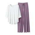 thumbnail image 3 of DuoJiaJ Sets For Women 3/4 Length Sleeve V Neck Summer Tops Elastic Waist Wide Leg Pants Summer Outfits Sexy Women's Pajamas Lace Light Purple, 3 of 3