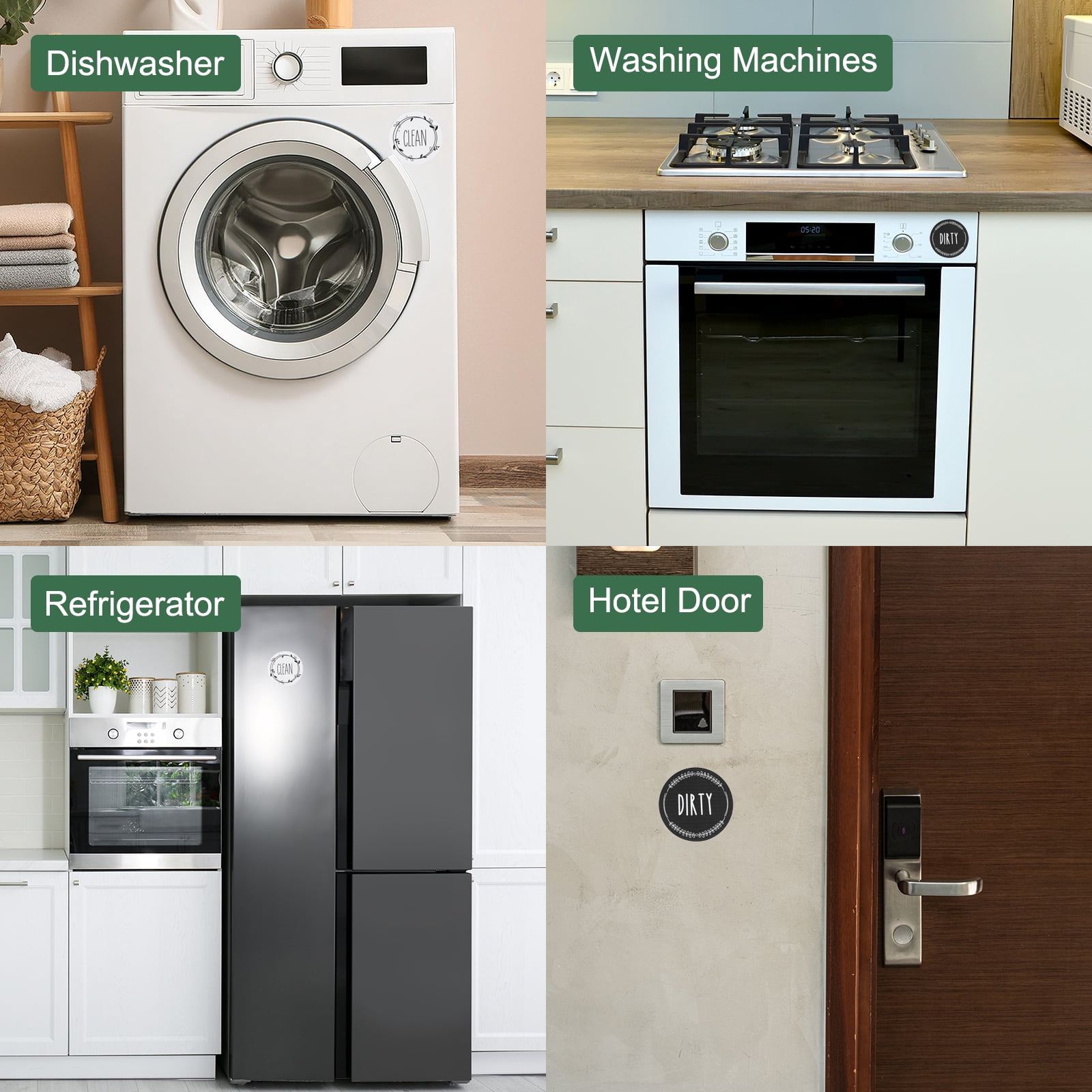 Unique Bargains Dishwasher Magnet Clean Dirty Sign Round Leaf Black/White