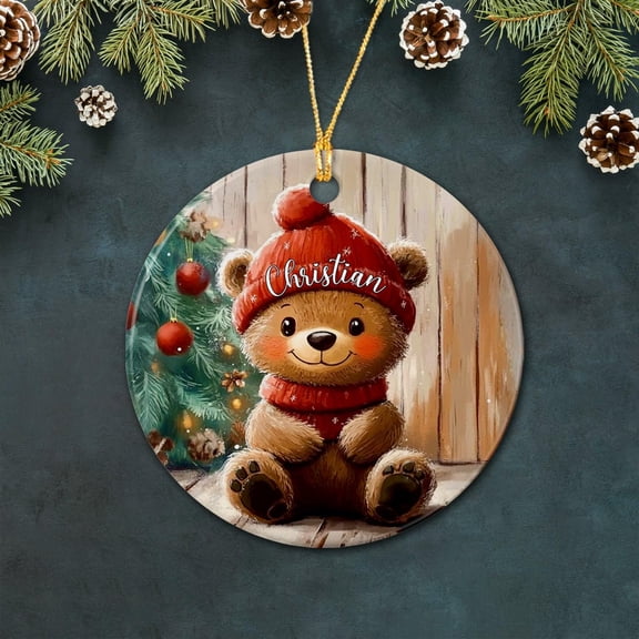 Personalized Brown Bear Ceramic Ornament, Customized Choose Name Brown Bear Ornament Gift for Son Daughter Brown Bear Lover, Cute Brown Bear Ceramic Xmas Ornament, Brown Bear Christmas Ornament 2025