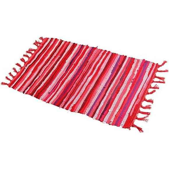Nvzi Rag Rug, Machine Washable Cotton Reversible Rag Rug Hand Woven Multi Color Striped Area Rug Floor Rugs (28" x 47", Rose)