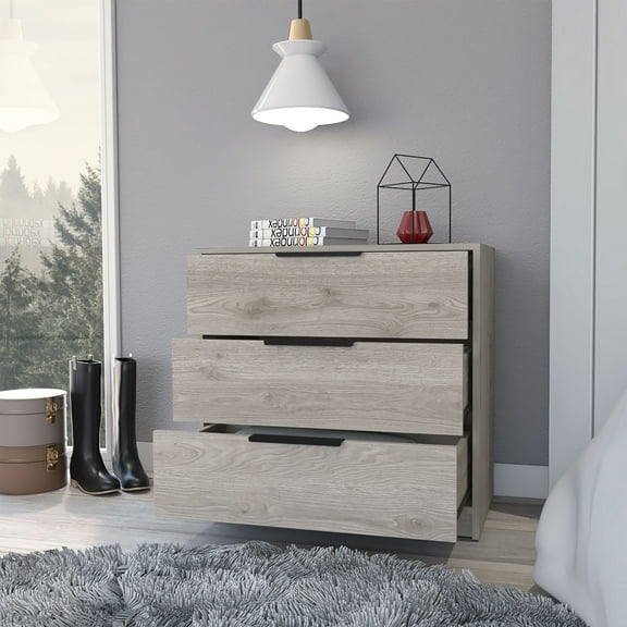 Knubmt 3 Drawers Dresser Storage Cabinet for Home, Bedroom, Office Light Gray