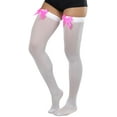 thumbnail image 3 of ToBeInStyle Womens Beautiful Satin Bow Opaque Thigh High Stockings - White w/ Hot Pink Bow - One Size, 3 of 5