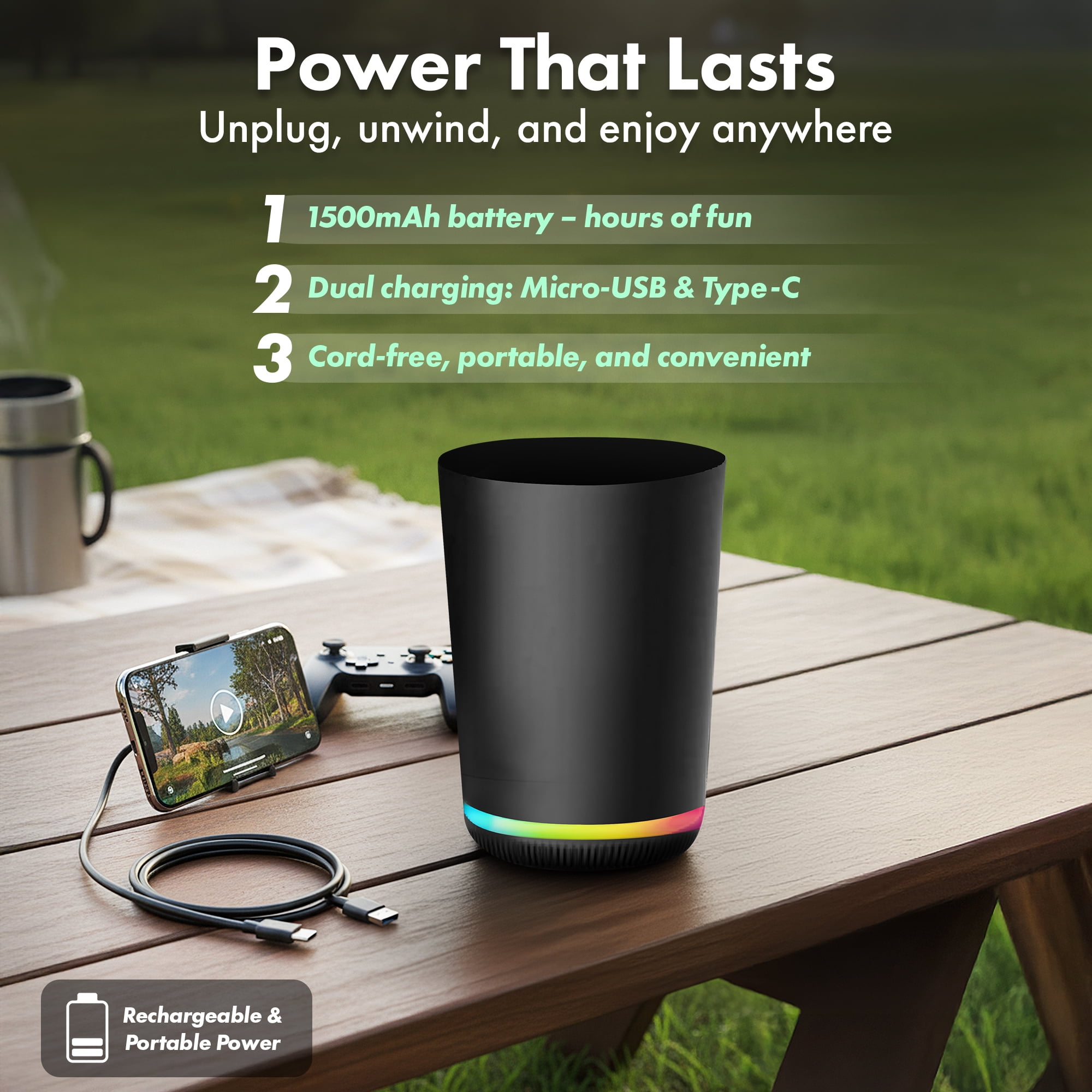Trash Can with LED Color Changing Wireless Speaker with Radio, 9.8L Black Trash Can Speaker