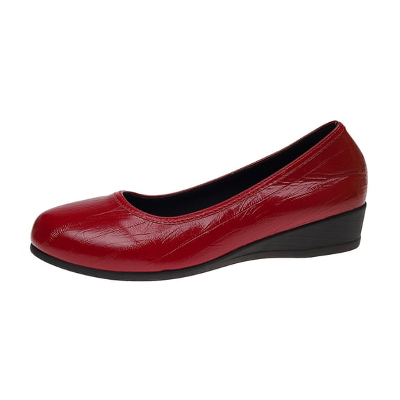 WRKEKC Women's Flats Round Toe Slip-On Wedge Heel Patent Finish Solid Color Comfortable Casual Versatile for Daily Wear