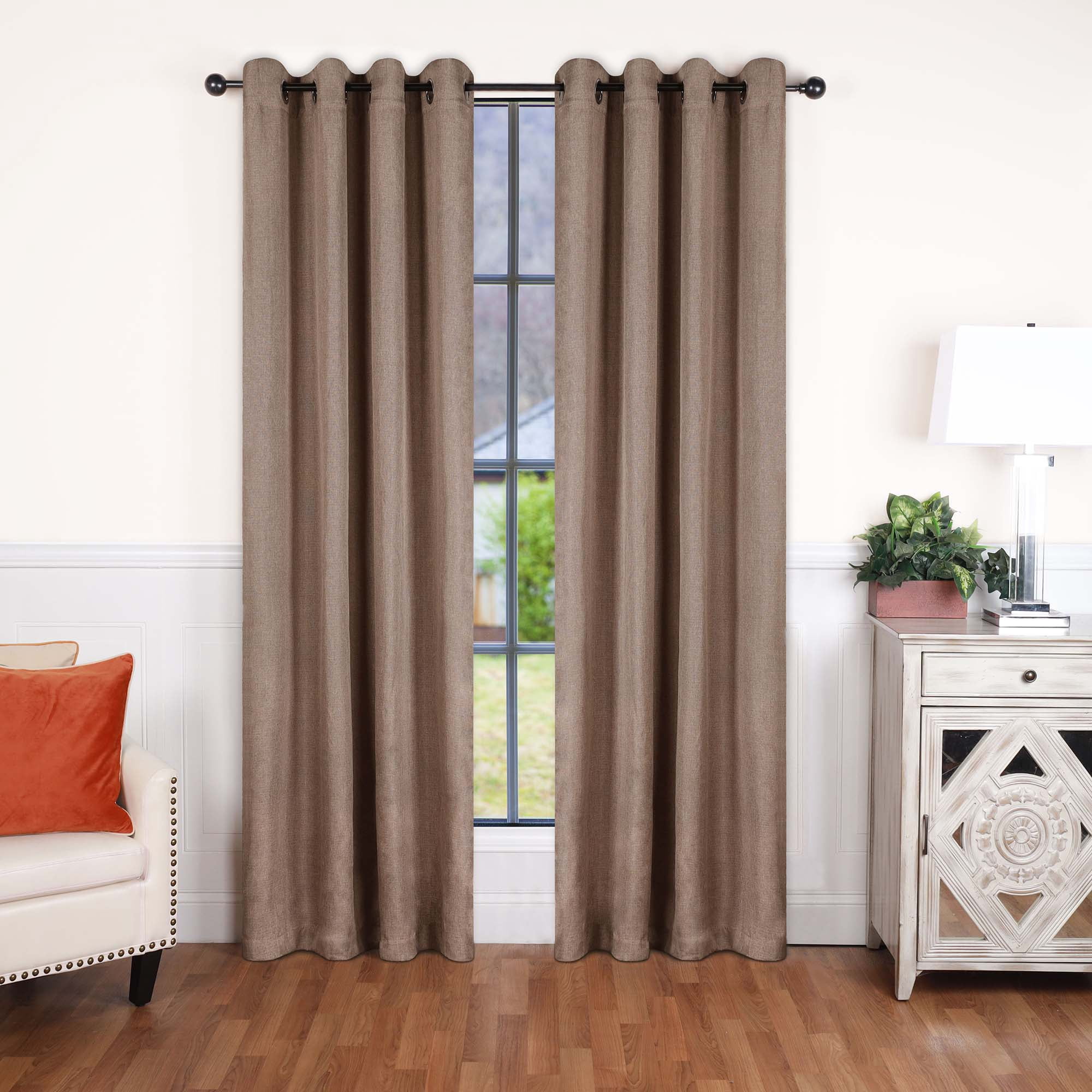 Linen Insulated Energy Efficient Blackout Grommet Curtain Panel Set for Privacy, 52" x 84", Acorn by Blue Nile Mills