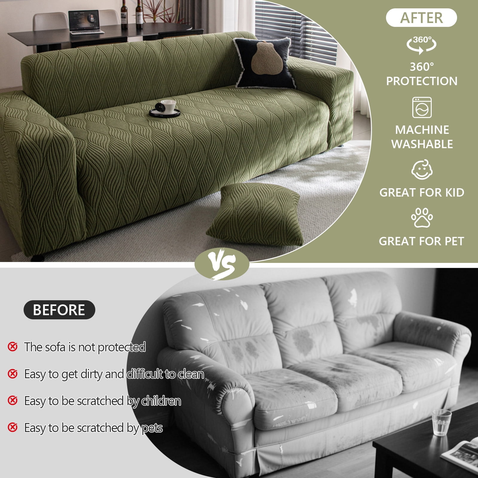ANMINY Stretch Sofa Covers Couch Covers Furniture Protector Sofa Slipcover Leaf Pattern 1-seater (35"-55")