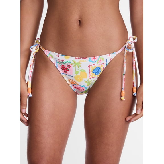 No Boundaries Multi Fruit Print Side Tie Bikini Swim Bottoms, Women's XXS-XXL