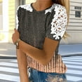 thumbnail image 4 of Hvot&aat Womens Cute T-Shirt Round Neck Short Sleeve Lace Crochet Blouses Wildflower Graphic Tees Spring/Summer Clothing, 4 of 6