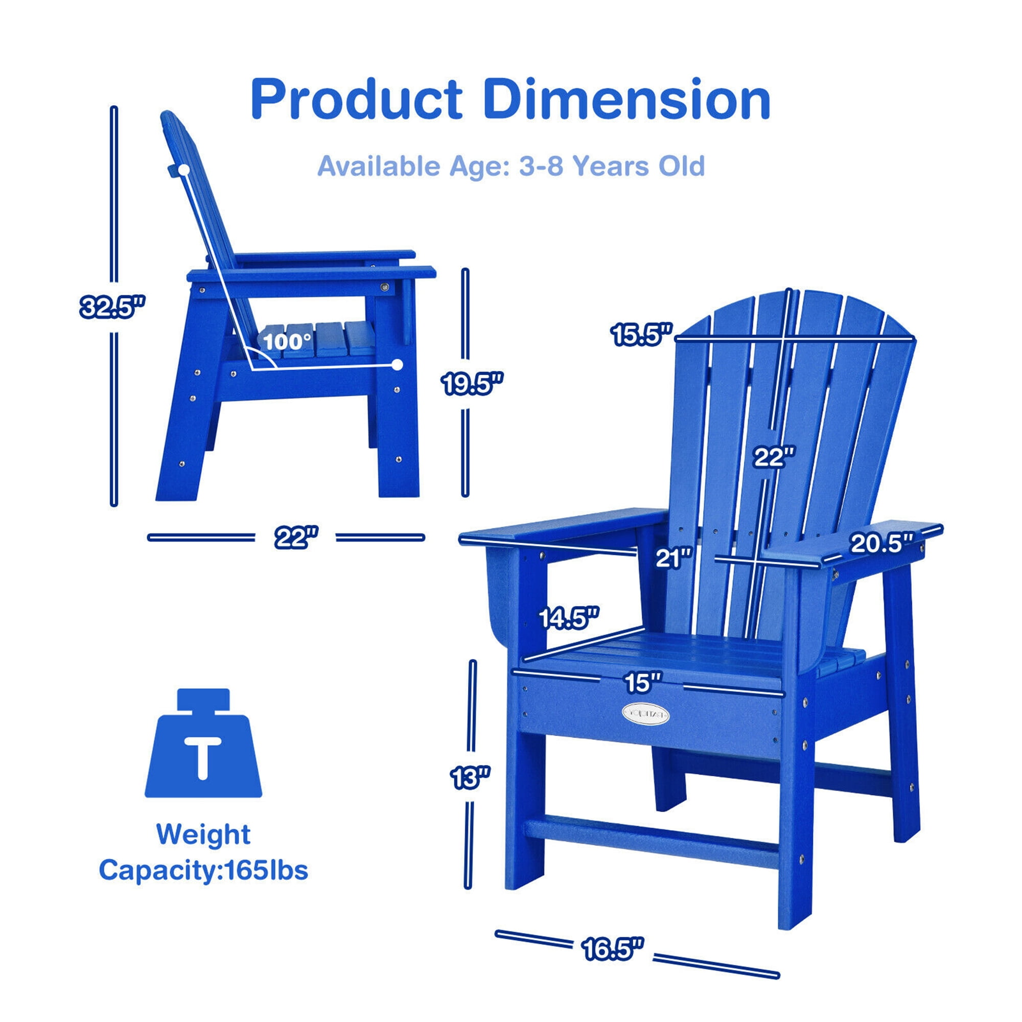 Gymax Set of 2 Kids Patio Adirondack Chair Armchair Weather Resistance Outdoor Chair Blue