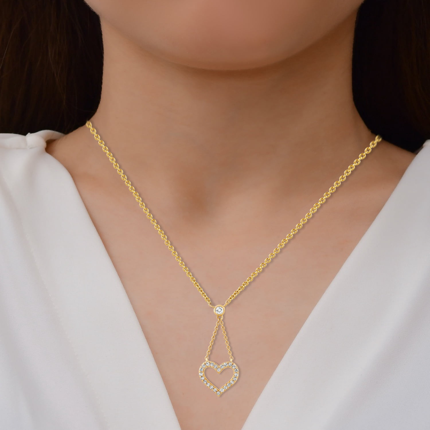 Brilliance Fine Jewelry Lab-Grown Diamond Heart Drop Pendant Necklace in Yellow Gold-Plated Silver