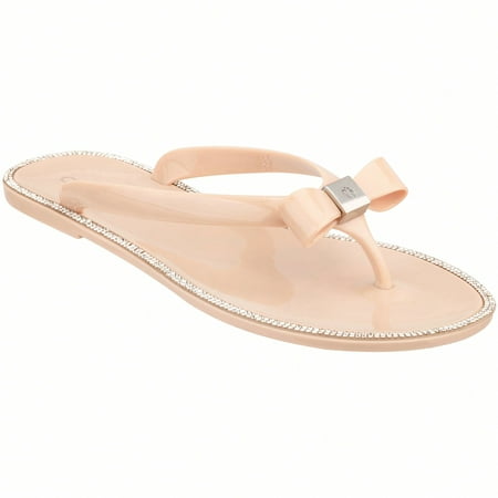 

Women Bow Rhinestone Decor Flat Sandals Jelly Slide Sandals Fashionable Outdoor Plastic Flat Sandals Rhinestone Jelly Toe Post Flat Flip Flop Sandals