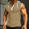 thumbnail image 2 of BXINGOHAI Mens Tank Top Sleeveless Hoodie Waffle T-Shirt Summer Casual Shirt Muscle Tee Khaki,XL, 2 of 6