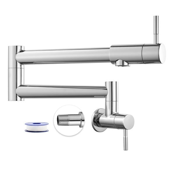 Heyalan Cocina Restaurante Grifo Cromo Pulido 19 Pulgadas Montado En La Pared Plegable Estirable Doble Articulación Brazo Oscilante Un Solo Orificio Dos Asas Comercial Npt Acero Inoxidable Pot Filler