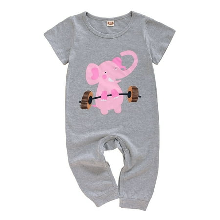 

KIMI BEAR Newborn Baby Girls Rompers 3 Months Newborn Girls Spring Summer Bodysuits 6 Months Newborn Girls Casual Little Elephant Print Short Sleeve Jumpsuits Gray