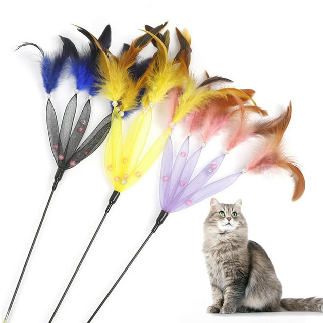 3PCS Cat Teaser Wand Interactive Funny Fashion Cat Feather Toy Cat Training Toy